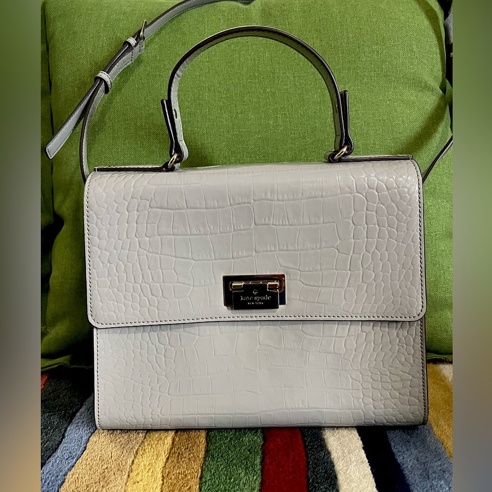 KATE SPADE Knightsbridge Croc Embosse Leather Doris Satchel Top Handle Purse Bag